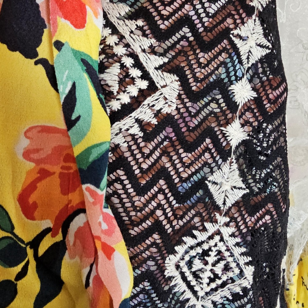 John Mark Kimono Womens XL Multicolor Boho Floral Lace Patchwork Sheer Jacket - Picture 4 of 14